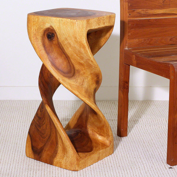 Haussmann® Wood Double Twist Stool Table 12 in SQ x 26 in H Oak Oil