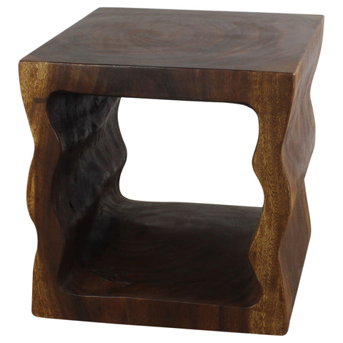 Haussmann® Wood Wavey Pierced Cube Sofa Table 18 inch Walnut Oil