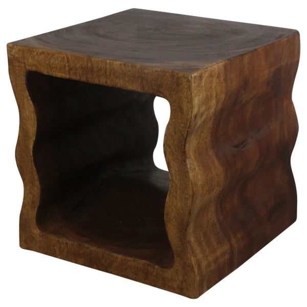 Haussmann® Wood Wavey Pierced Cube Sofa Table 18 inch Walnut Oil